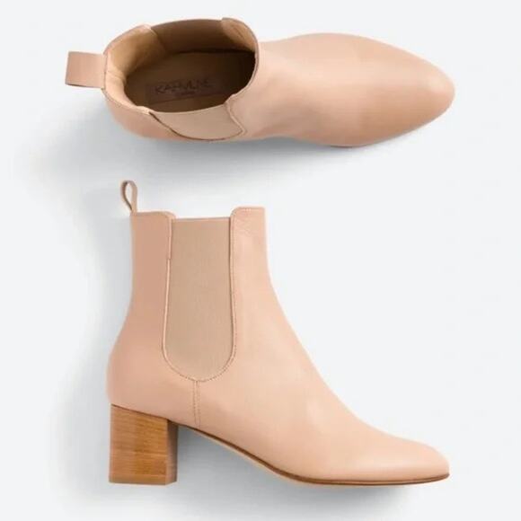 NEW Kahmune | London Mila Beige Pink Soft Leather Pull On Ankle Boots Booties - Picture 1 of 13